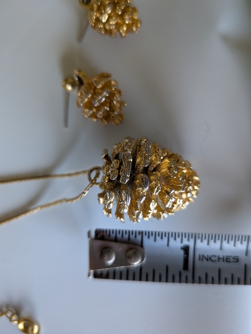 Gold Pinecone Pendant Necklace and Earrings Set - Picture 12 of 13